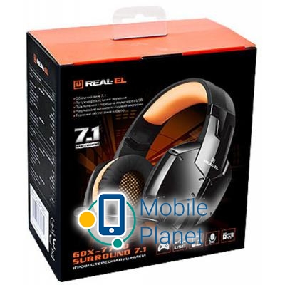 REAL-EL GDX-7700 SURROUND 7.1 black-orange (UA) Тип: геймерські (ігрові); Тип