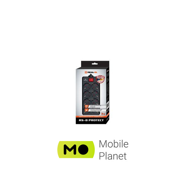 REAL-EL REAL-EL RS-8 PROTECT, 1.8m, black (EL122300021) (UA) Номінальна напруга: ~250 В (макс);