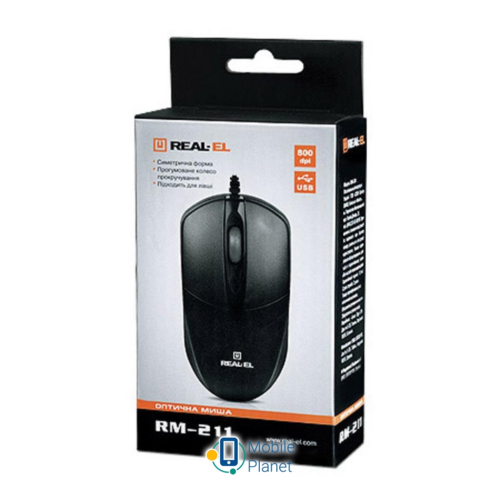 REAL-EL RM-211, USB, black Тип: дротові; Призначення: для