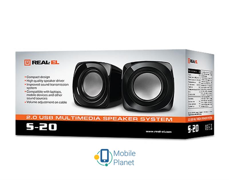 REAL-EL S-20 Black (EL121100007) (UA) Формат акустики: 2.0; Тип: