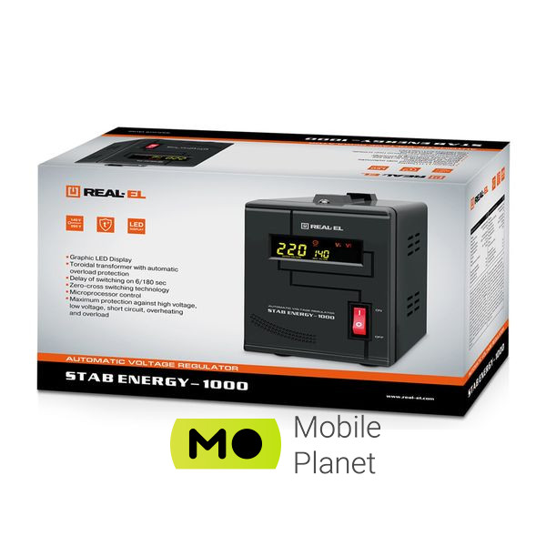 REAL-EL STAB ENERGY-1000 (EL122400012) (UA) Тип: релейні; Потужність, Вт: 800