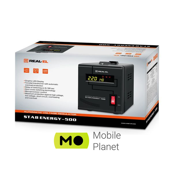 REAL-EL STAB ENERGY-500 (EL122400011) (UA) Тип: релейні; Потужність, Вт: 400