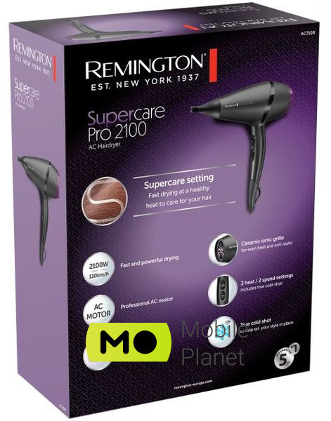Remington AC7100 Supercare PRO 2100 AC motor Пристрій: фен; Потужність 2100 Вт;