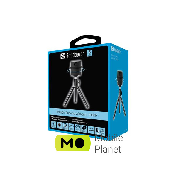 Sandberg Motion Tracking Webcam 1080P + Tripod Black (134-27) (UA) Кількість пікселів: 5 МП;
