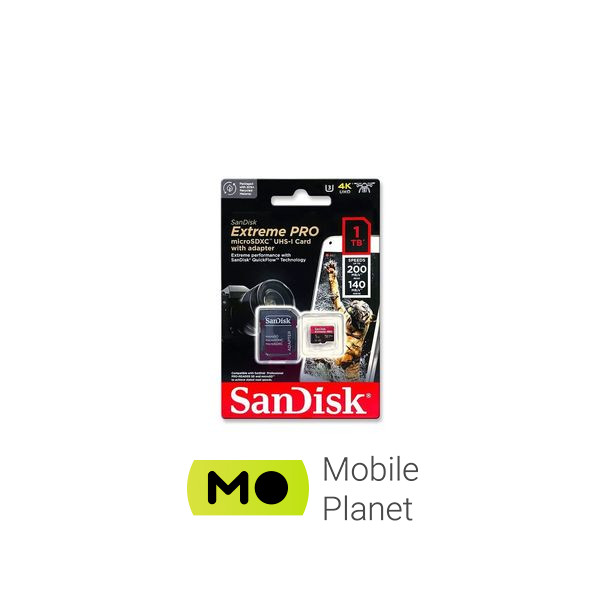 SanDisk 1 TB microSDXC UHS-I U3 Extreme Pro+SD Adapter (SDSQXCD-1T00-GN6MA) (EU) Тип картки пам'яті microSDXC; Об'єм