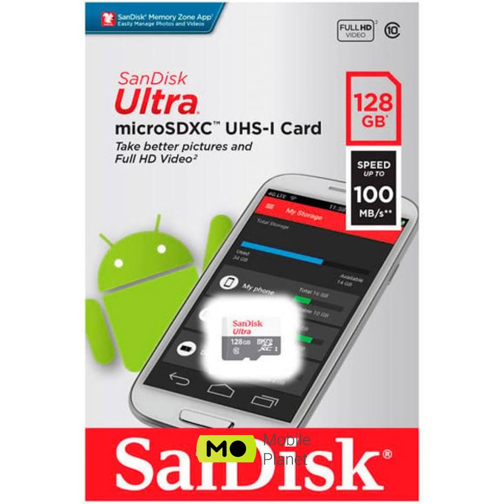 SANDISK 128GB microSD class 10 Ultra Light (SDSQUNR-128G-GN6MN) Тип карти пам'яті: microSDXC; Обсяг