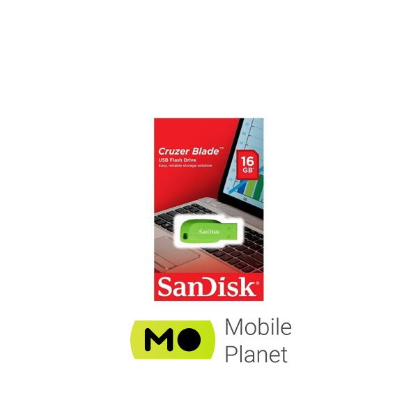 SanDisk 16GB Cruzer Blade Green USB 2.0 (SDCZ50C-016G-B35GE) (UA) Тип: Класичні; Об'єм пам'яті: 16 Gb;