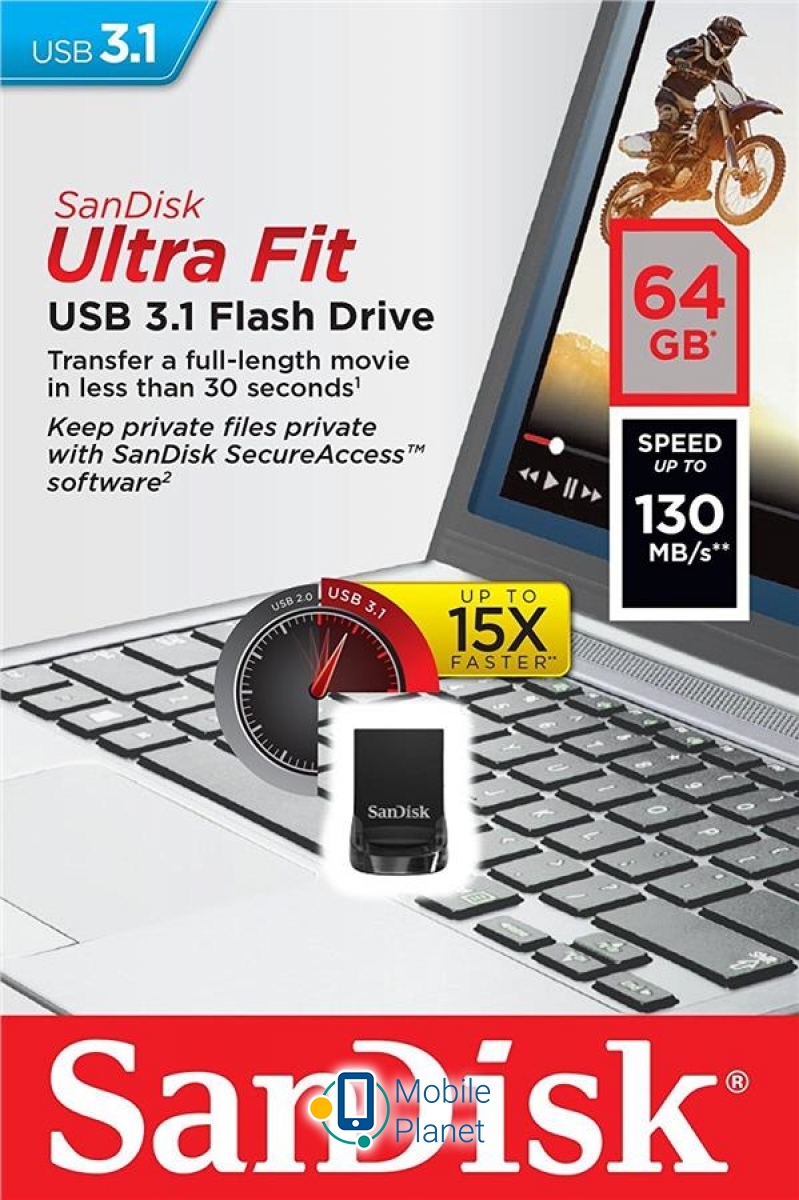 SanDisk USB 3.1 Ultra Fit (SDCZ430-064G-G46) Обсяг: 64 ГБ; Інтерфейс