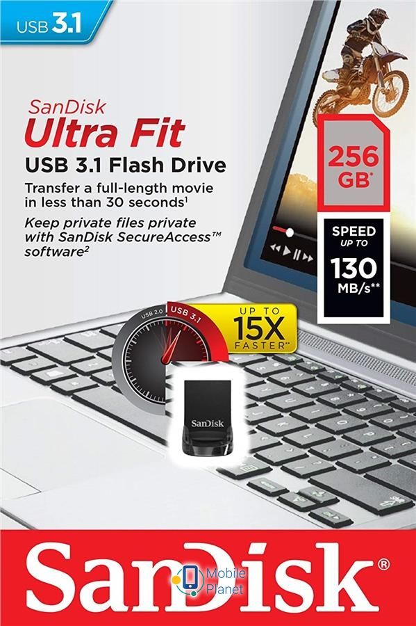 SanDisk USB 3.1 Ultra Fit (SDCZ430-256G-G46) Обсяг: 256 ГБ; Інтерфейс