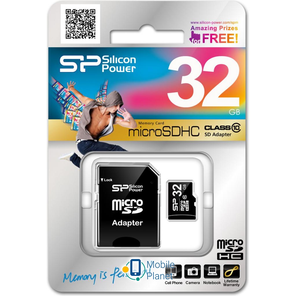Silicon Power 32Gb microSDHC class 10 (SP032GBSTH010V10SP) (UA) Тип карти пам'яті: micro-SD (Trans-Flash);
