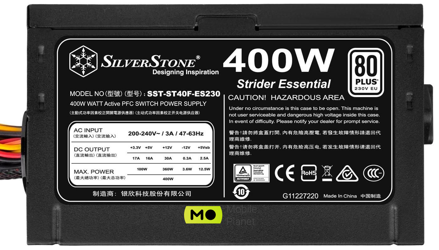 SilverStone Strider 400W 80 Plus (SST-ST40F-ES230) EU Максимальна потужність, Вт: 400;