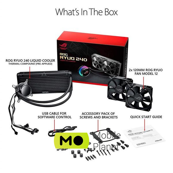 Система водяного охолодження Asus ROG Ryuo 2x120mm Aura OLED (90RC0040-M0UAY0) (UA) Призначення: процесор; Сокет Intel: