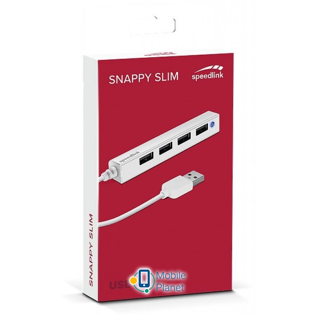 Speedlink SNAPPY SLIM USB Hub, 4-Port, USB 2.0, Passive, White (SL-140000-WE) (UA) Інтерфейси: 4xUSB 2.0; Тип: