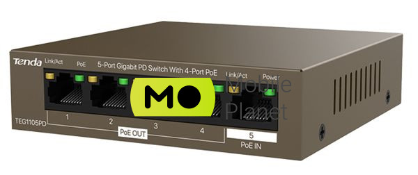 Tenda TEG1105PD 5-Port Gigabit PoE-IN/PoE-OUT Extender (1in/4out) (TEG1105PD) (UA) Кількість портів 5