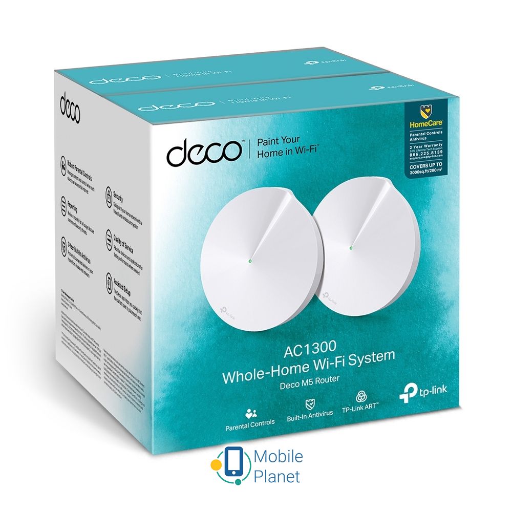 TP-Link Deco M5 2 pcs AC1300 (DECO-M5-2-PACK) (UA) Тип: WiFi маршрутизатор; Тип