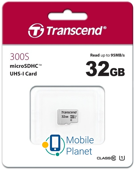 Transcend microSDHC 300S 32GB UHS-I U1 No Adapter (TS32GUSD300S) (UA) Обсяг пам'яті: 32 ГБ; Клас