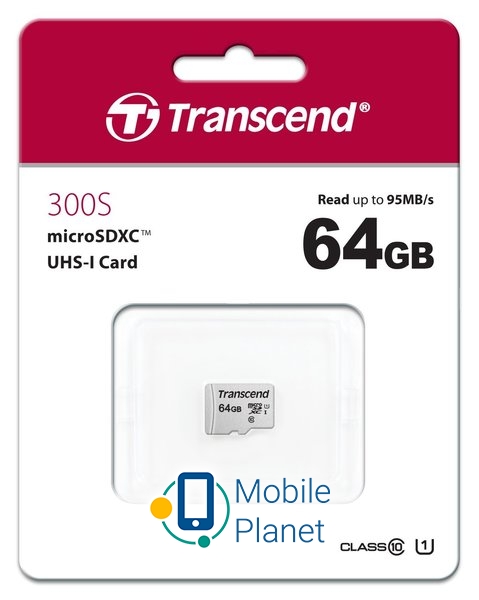 Transcend microSDXC 300S 64GB UHS-I U1 No Adapter (TS64GUSD300S) (UA) Обсяг пам'яті: 64 ГБ; Клас