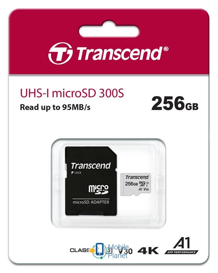 Transcend microSDXC/SDHC 300S (TS256GUSD300S-A) (UA) Тип: microSDXC; Обсяг: 256 ГБ; Клас