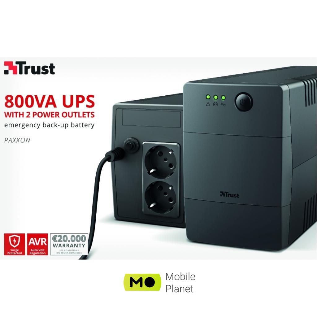 Trust UPS Paxxon 800VA UPS 2 Outlets (23503) (UA) Мощность, ВА 800 В*А