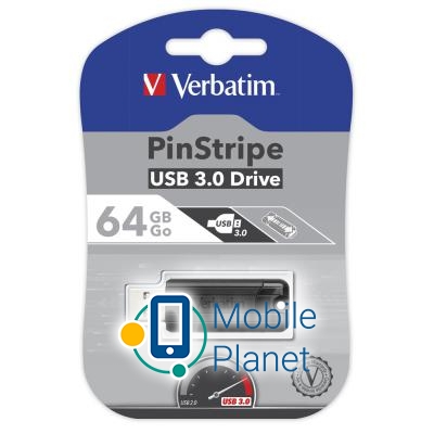 Verbatim 64GB PinStripe Black USB 3.0 (49318) (UA) Тип С выдвижным USB, Высокоскоростные