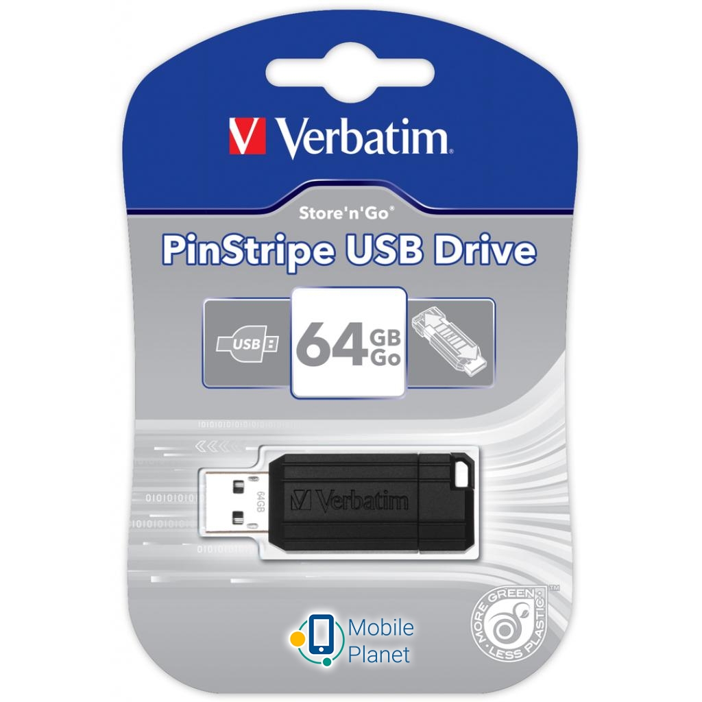 Verbatim 64GB Store 'n' Go PinStripe Black USB 2.0 (49065) (UA) Виробник: Verbatim; Модель: 64GB Store 'n' Go