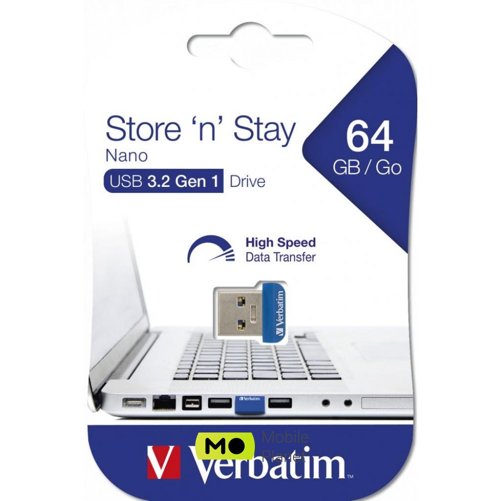 Verbatim 64GB Store n Stay NANO Blue USB 3.0 (98711) (UA) Тип: Суперкомпактные; Объем