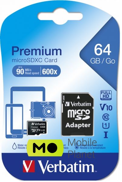 Verbatim CARD microSDXC 64GB Class 10 + SD-адаптер (44084) (UA) Тип: microSD; Обсяг пам'яті: 64 ГБ;