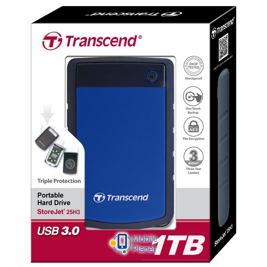 2.5 1TB Transcend (TS1TSJ25H3B) Тип: Портативні; Форм-фактор: 2.5 ;
