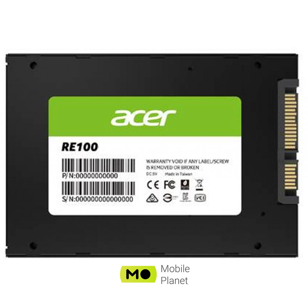 2.5 256GB Acer (RE100-25-256GB) (UA) Тип: внутрішній; Об'єм пам'яті: 256