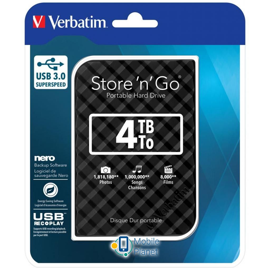 2.5 4TB Verbatim (53223) (UA) Тип: Высокоскоростные,