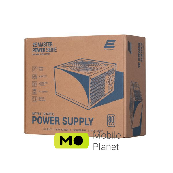 2E MASTER POWER (750W), >80, 80+ White, 120mm, 1xMB 24pin(20+4), 1xCPU 8pin(4+4), 3xMolex, 5xSATA, (2E-MP750-120APFC) (UA) Стандарт БП ATX