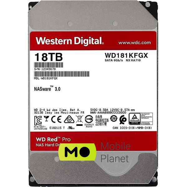 3.5 18TB WD (WD181KFGX) (UA) Об'єм: 18 TB; Швидкість обертання