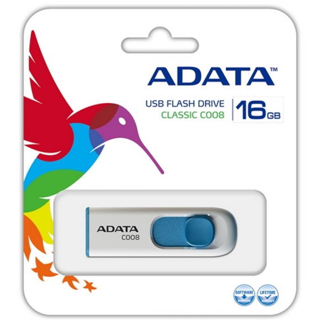 A-DATA 16GB C008 White USB 2.0 (AC008-16G-RWE) Тип: С выдвижным USB; Объем памяти: