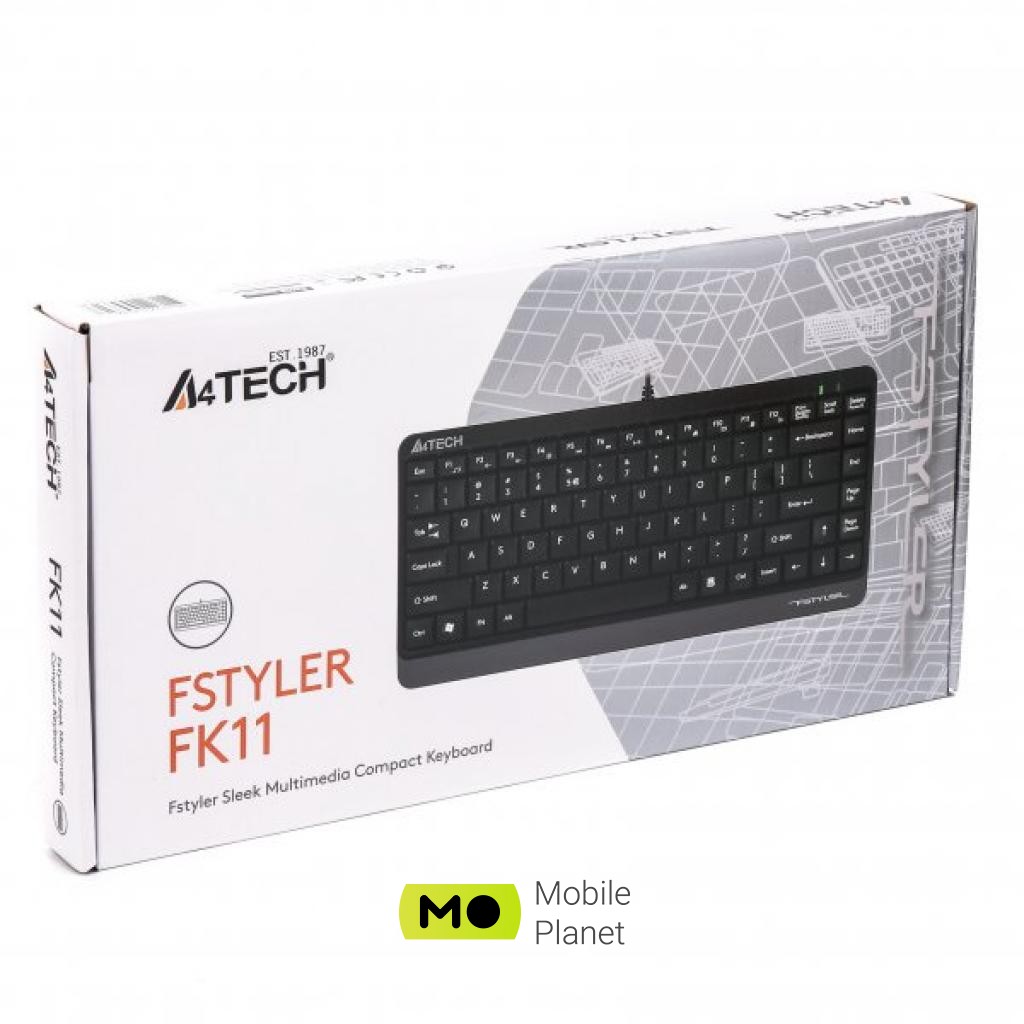 A4tech FK11 Fstyler Compact Size USB Grey Тип: дротова; Призначення: для