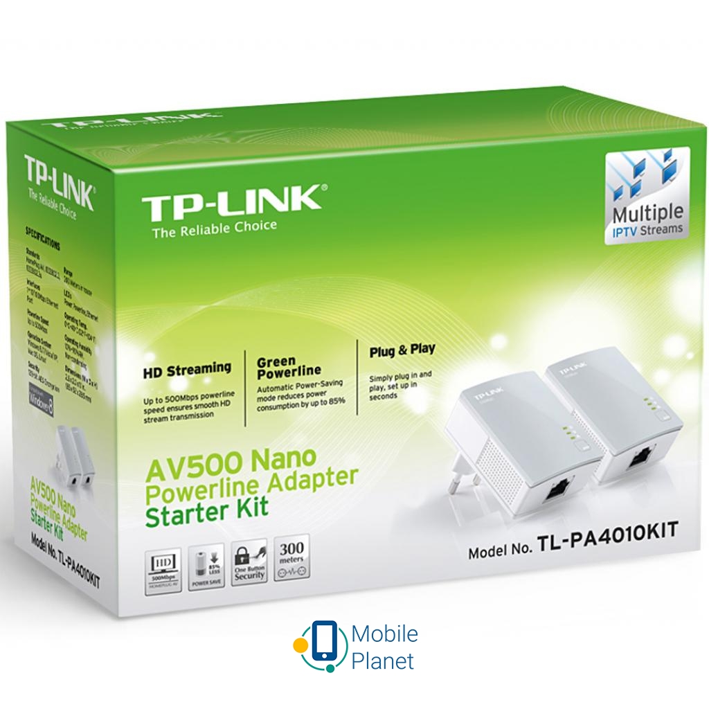 Адаптер Powerline TP-Link TL-PA4010 KIT (UA) Швидкість передачі даних: 10 / 100