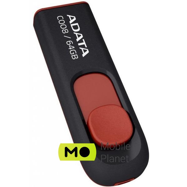 ADATA 64GB C008 Black+Red USB 2.0 (AC008-64G-RKD) (UA) Об'єм пам'яті 64 Gb