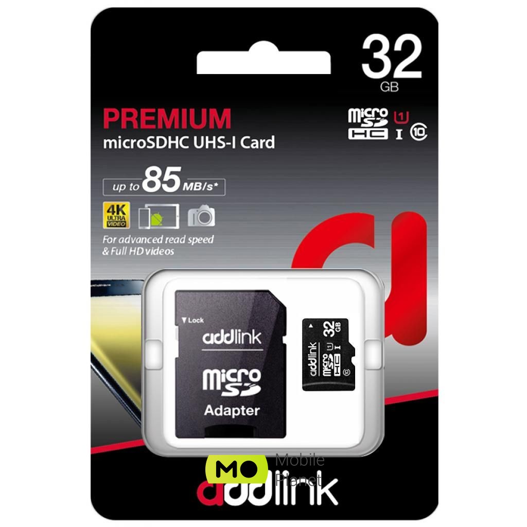 AddLink 32GB microSDHC class 10 UHS-I U1 (ad32GBMSH310A) (UA) Тип карти пам'яті: microSDHC; Обсяг