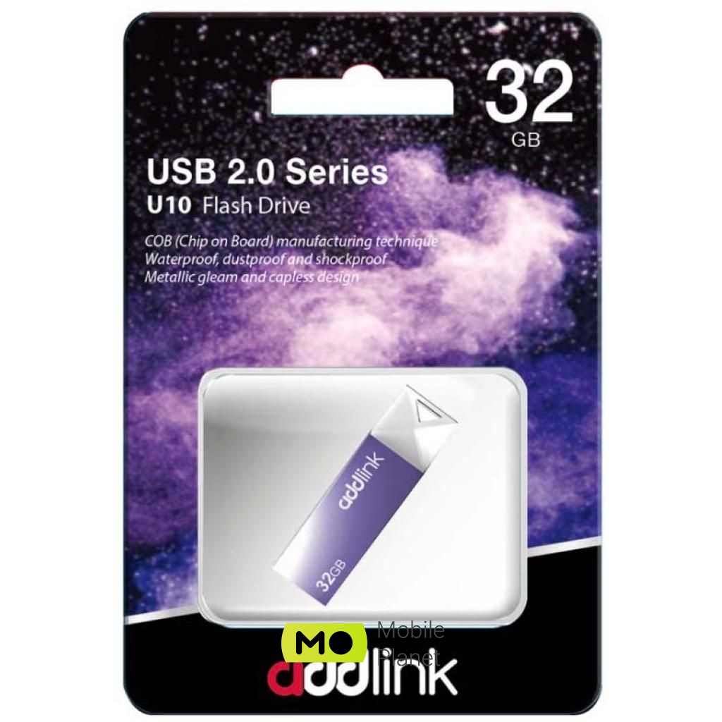 AddLink 32GB U10 Blue USB 2.0 (ad32GBU10B2) (UA) Тип: Класичні; Обсяг пам'яті: 32 Gb;