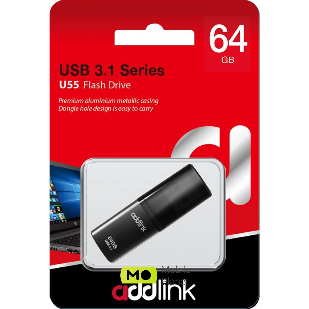 AddLink 64GB U55 Black USB 3.1 (ad64GBU55B3) (UA) Тип: Класичні; Обсяг пам'яті: 64 Gb;