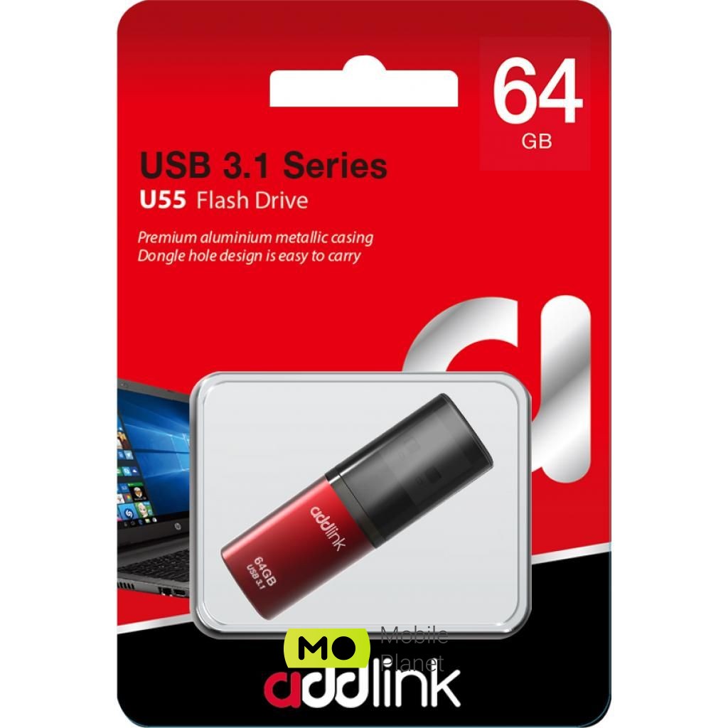 AddLink 64GB U55 Red USB 3.0 (ad64GBU55R3) (UA) Тип Класичні