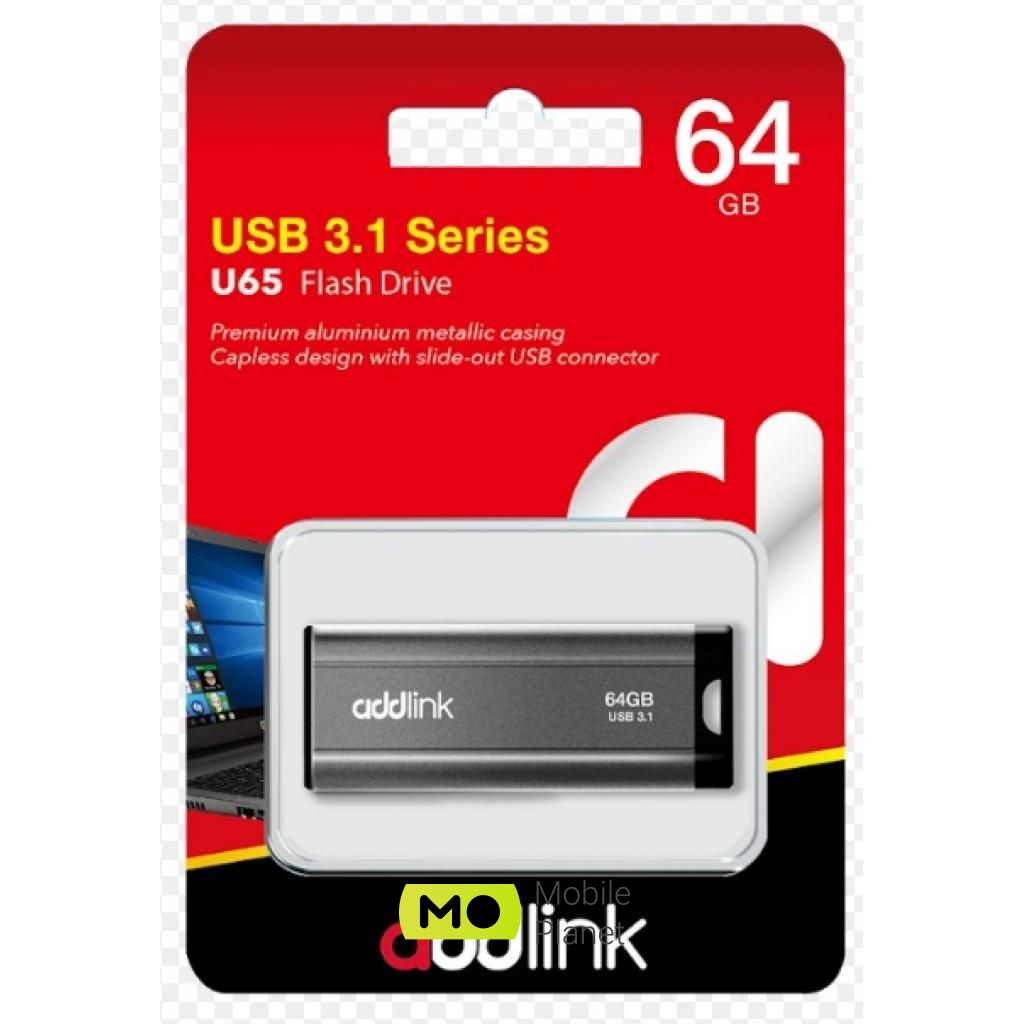 AddLink 64GB U65 Gray USB 3.1 (ad64GBU65G3) (UA) Тип: Класичні; Обсяг пам'яті: 64 Gb;