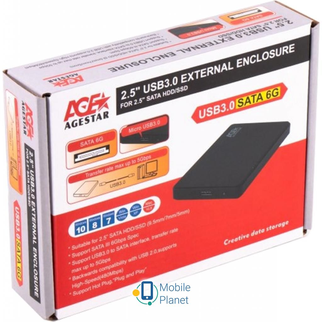 AgeStar 2.5 , USB3.0, чорний (3UB2P2) Внутрішній інтерфейс: 2.5 '' HDD / SDD,