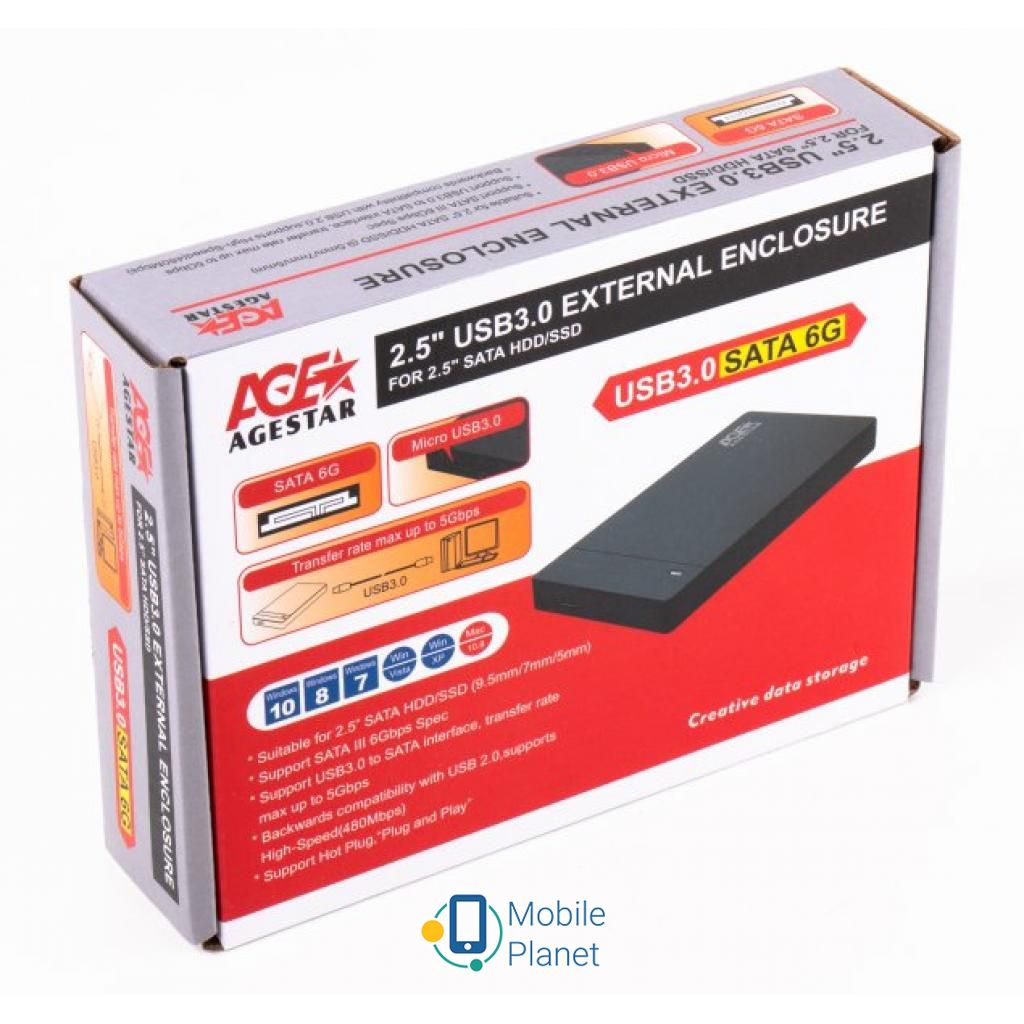 AgeStar 2.5 , USB3.0, чорний (3UB2P3) (UA) Внутрішній інтерфейс: 2.5 '' HDD / SDD,