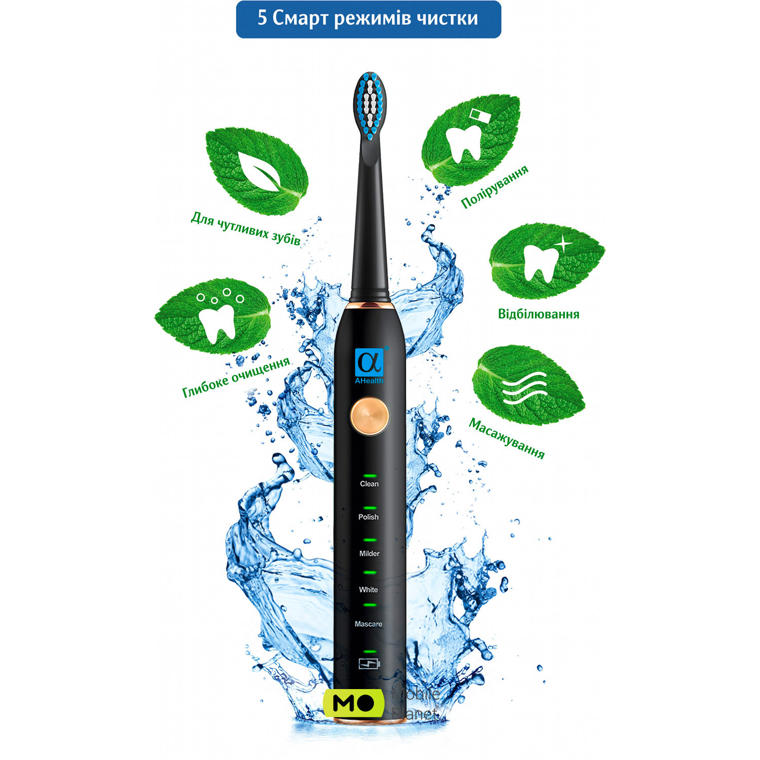 AHEALTH Smart Sonic Smile 1 Black (UA) Модель: Smart Sonic Smile 1; Технологія