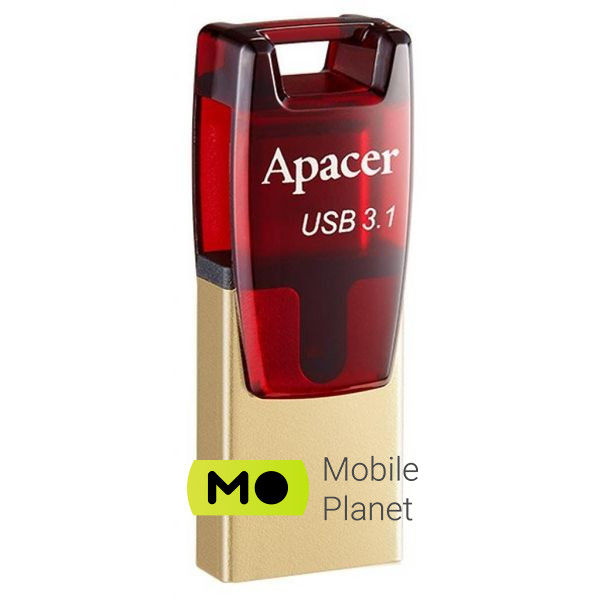 Apacer 64GB AH180 Red Type-C Dual USB 3.1 (AP64GAH180R-1) (UA) Физические размеры 32.8 x 12 x 8.1 мм