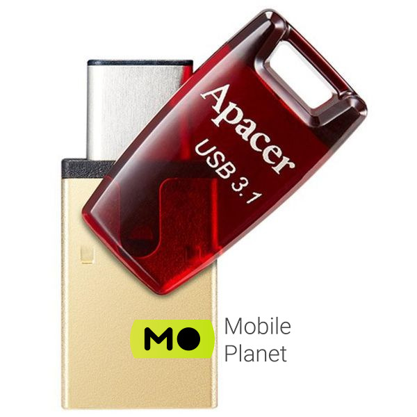Apacer 64GB AH180 Red Type-C Dual USB 3.1 (AP64GAH180R-1) (UA) Интерфейс USB 3.1, USB Type-C