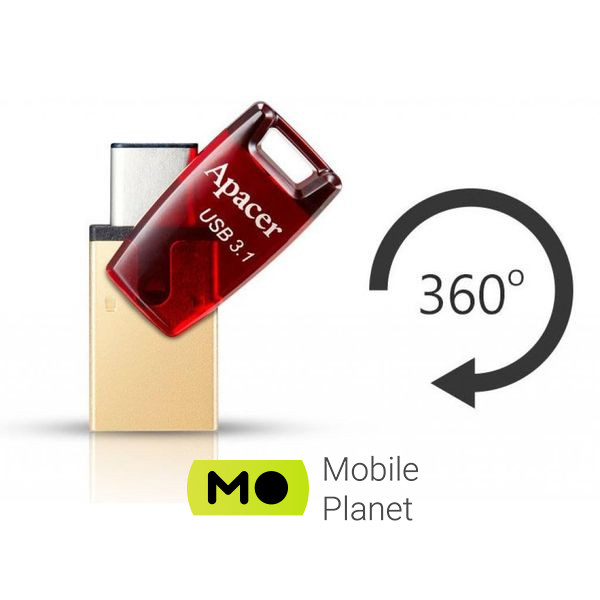 Apacer 64GB AH180 Red Type-C Dual USB 3.1 (AP64GAH180R-1) (UA) Объем памяти 64 Gb