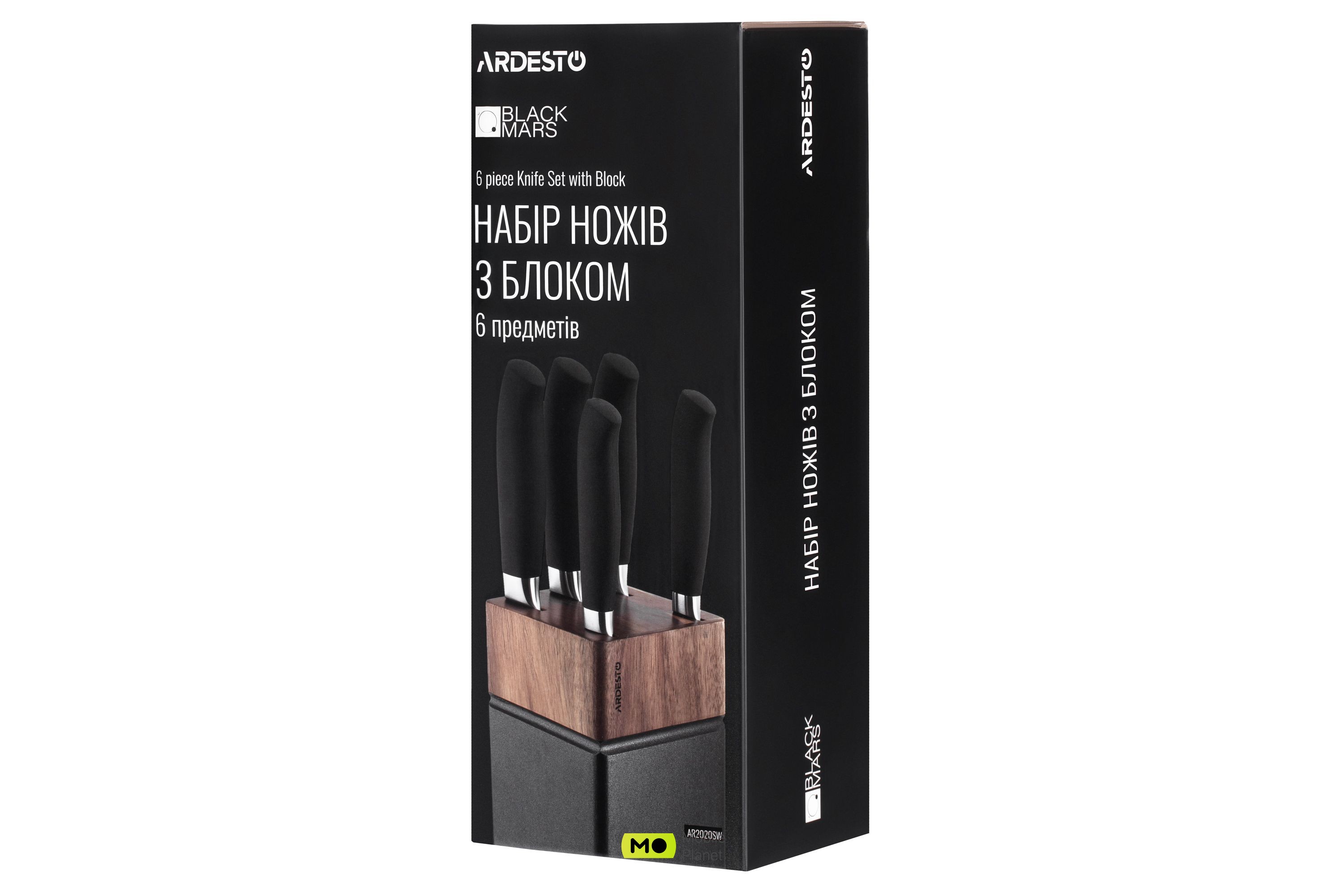 ARDESTO Black Mars 6 пр., Нержавіюча сталь, дерев'яний блок (AR2020SW) (UA) Тип: набір ножів; Матеріал леза: