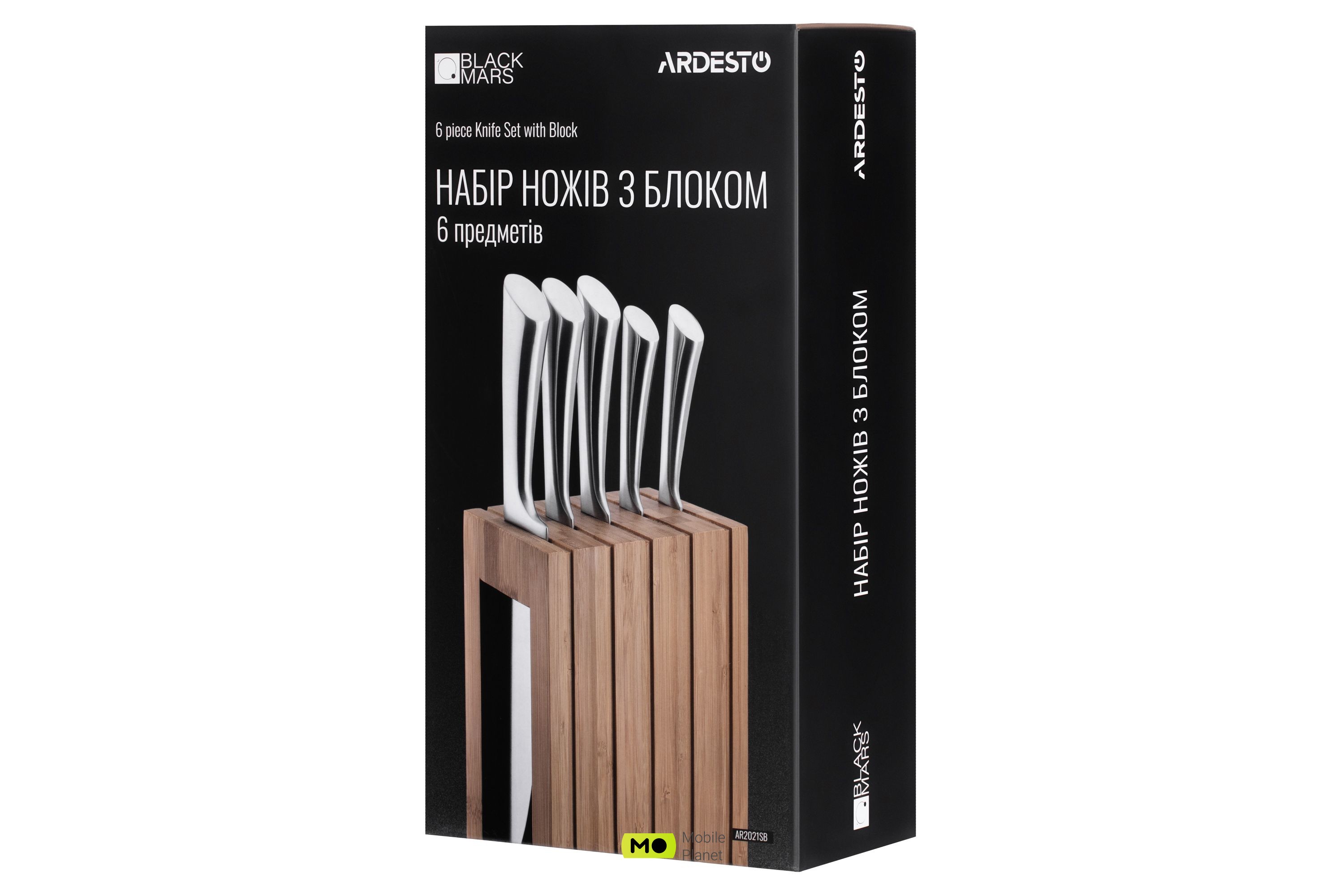 ARDESTO Black Mars 6 пр., нержавеющая сталь, бамбуковый блок (AR2021SB) (UA) Тип: набор ножей; Материал