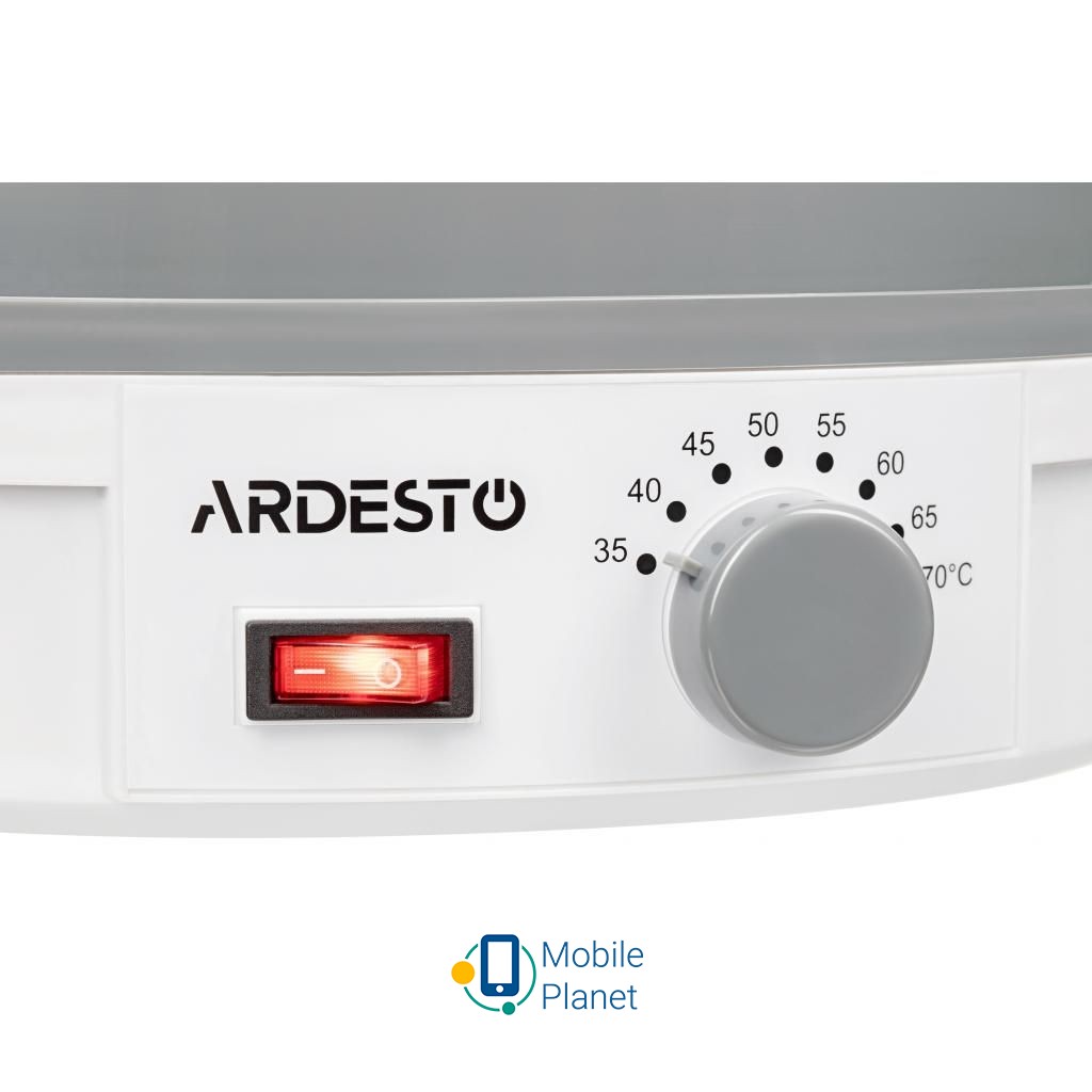 Ardesto FDB-5320 Особливості рівномірне висушування на всіх рівнях, збереження вітамінів і мінералів, прозорі піддони, прозора кришка, кнопка включення/вимкнення